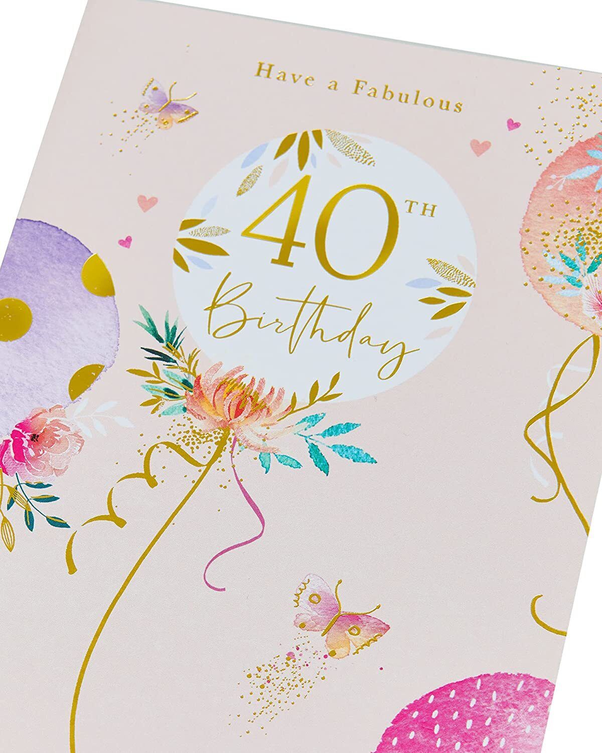 Fabulous 40th birthday greeting card with colorful balloon design by UK Greetings, perfect for celebrating a milestone.