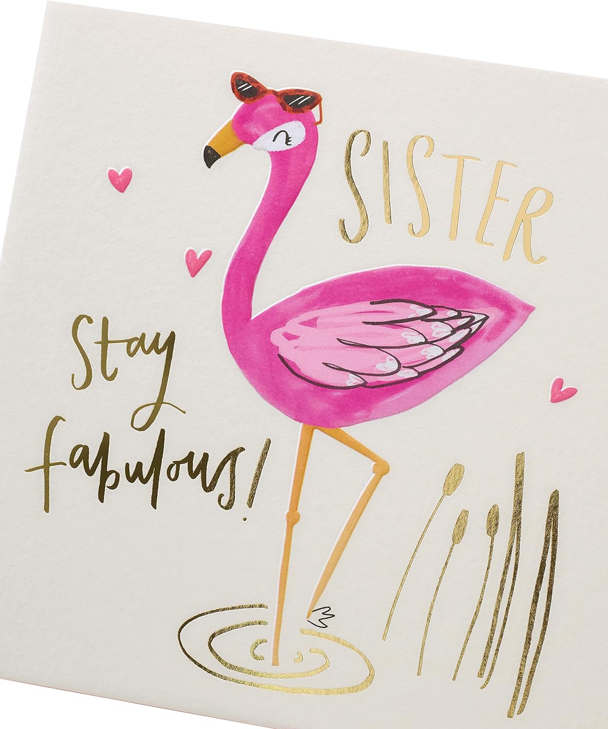 Fabulous Flamingo Sister Greeting Card by UK Greetings featuring a colorful flamingo illustration and heartfelt message inside.
