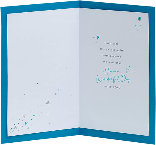 Father's Day greeting card for dad from daughter with heart envelope design, featuring colorful illustrations and heartfelt message.