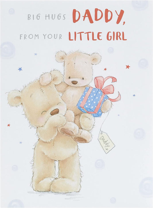 Father's Day greeting card from a little girl with a teddy bear design and envelope, UK Greetings, suitable for dads.