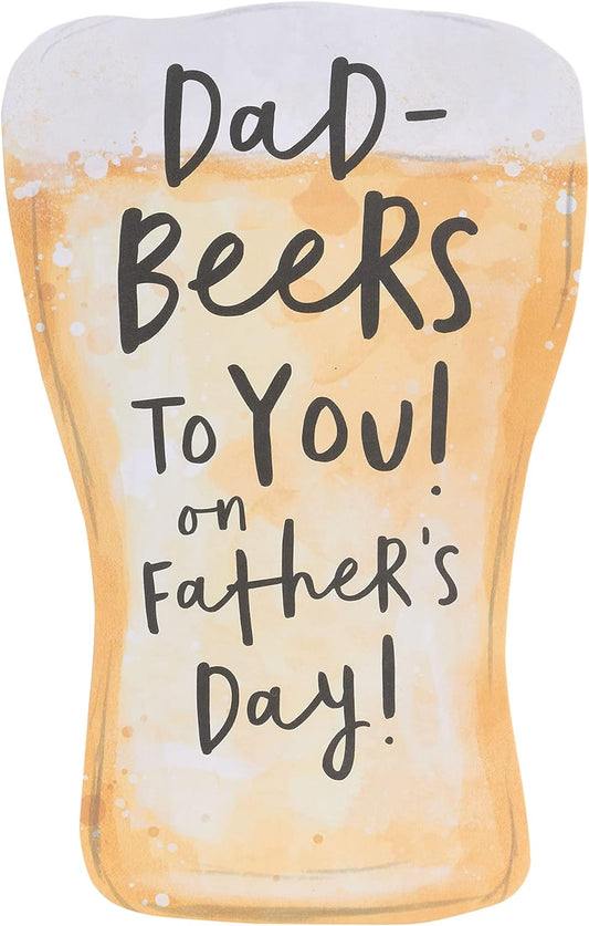 Father's Day greeting card for dad featuring a beer shape design with envelope, from UK Greetings, decorated with beer graphics.