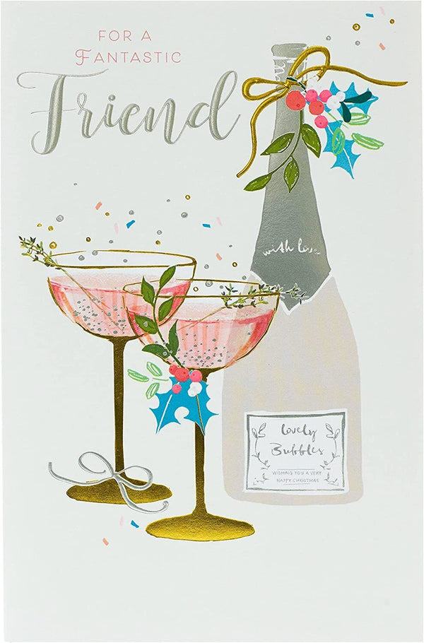 Festive greeting card featuring a bubbly Christmas design from UK Greetings, perfect for sending holiday cheer to a friend.