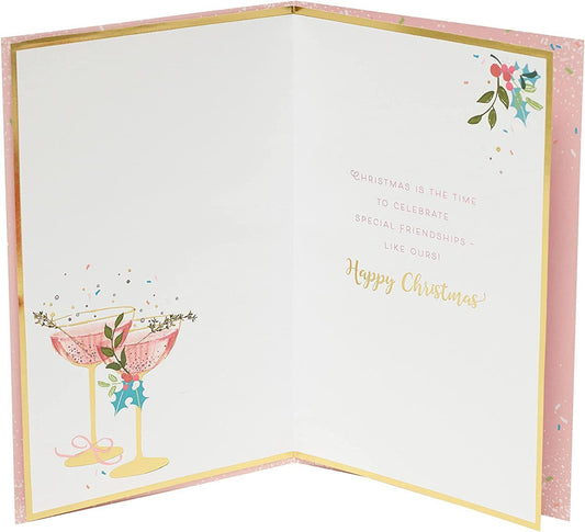 Festive UK Greetings Christmas greeting card featuring a bubbly bottle design, perfect for sending holiday cheer to a friend.
