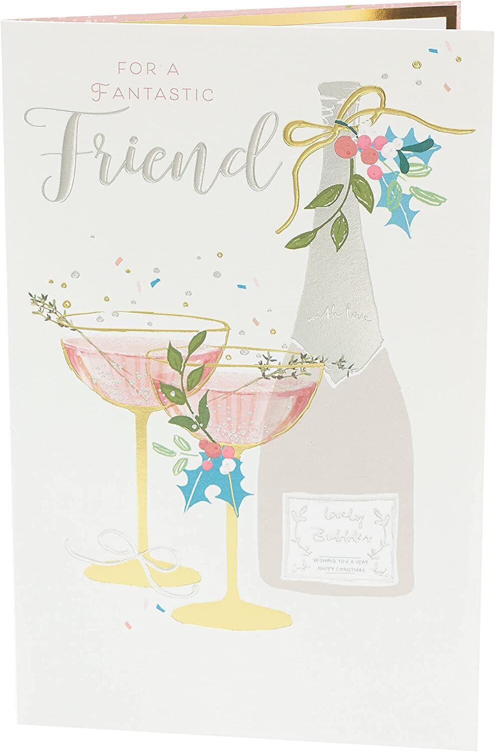 Festive greeting card featuring a bubbly Christmas design from UK Greetings, perfect for sending holiday cheer to a friend.