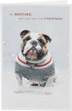 Festive Bulldog Brother Christmas greeting card with red foil accents from UK Greetings, featuring a cheerful holiday design.