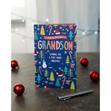 Festive foil accents Grandson Christmas greeting card from UK Greetings with colorful holiday design and cheerful message.