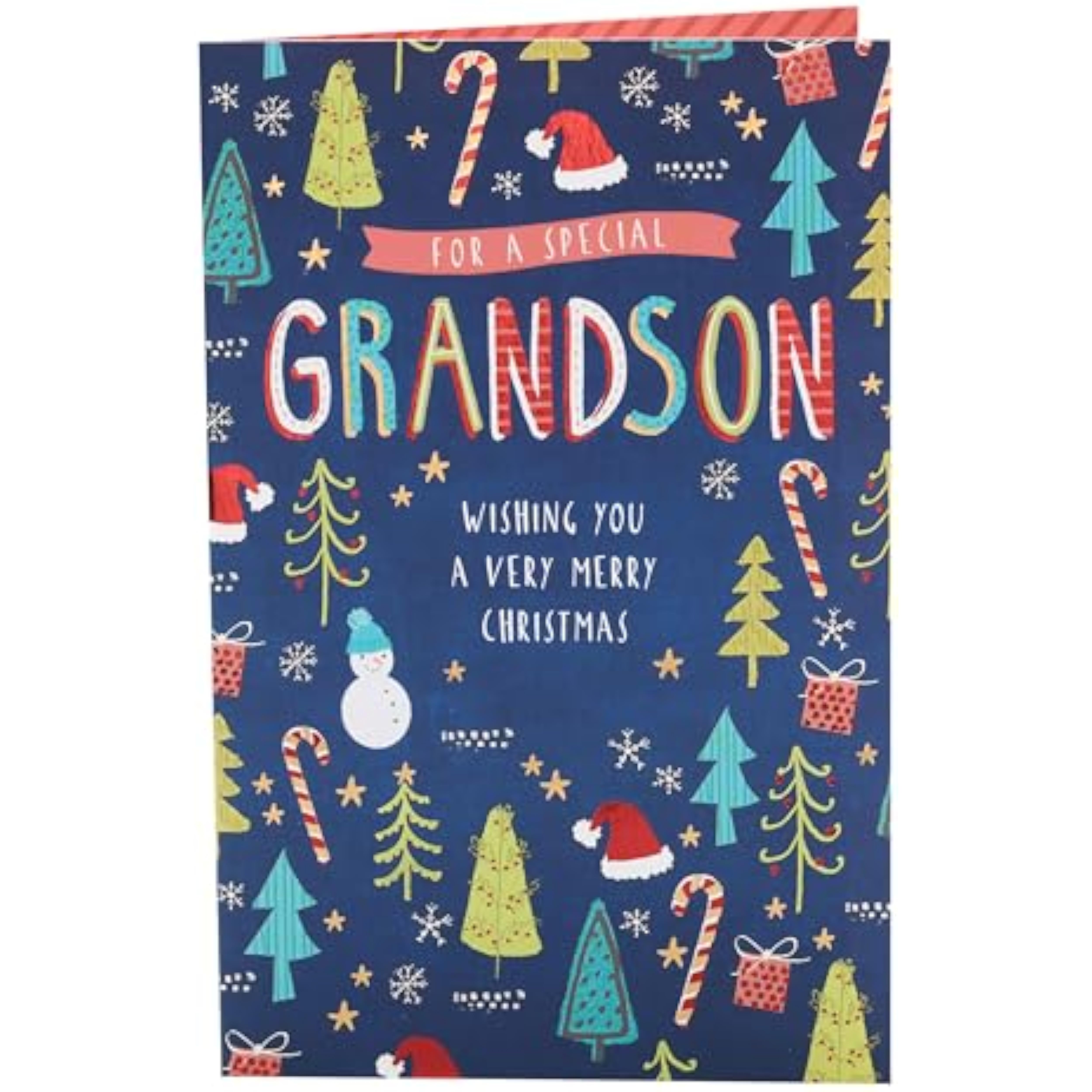 Festive foil accents Grandson Christmas greeting card by UK Greetings with colorful holiday design and cheerful message