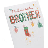 Festive hanging Christmas ornaments greeting card for brother by UK Greetings, featuring colorful holiday-themed designs.