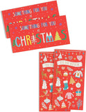 Set of four festive money wallets with bright Christmas designs, perfect for holiday greeting cards.