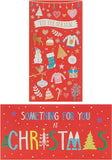 Four festive money wallets with bright Christmas designs, UK Greetings greeting card set featuring holiday-themed patterns.