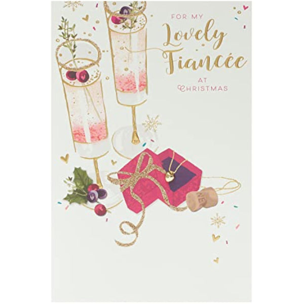 Fiancée Christmas card from UK Greetings with sentimental verse and elegant finish, featuring festive holiday design.