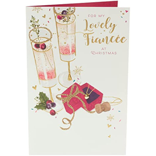 Elegant Fiancée Christmas Card from UK Greetings featuring sentimental verse and a sophisticated design for the holiday season.