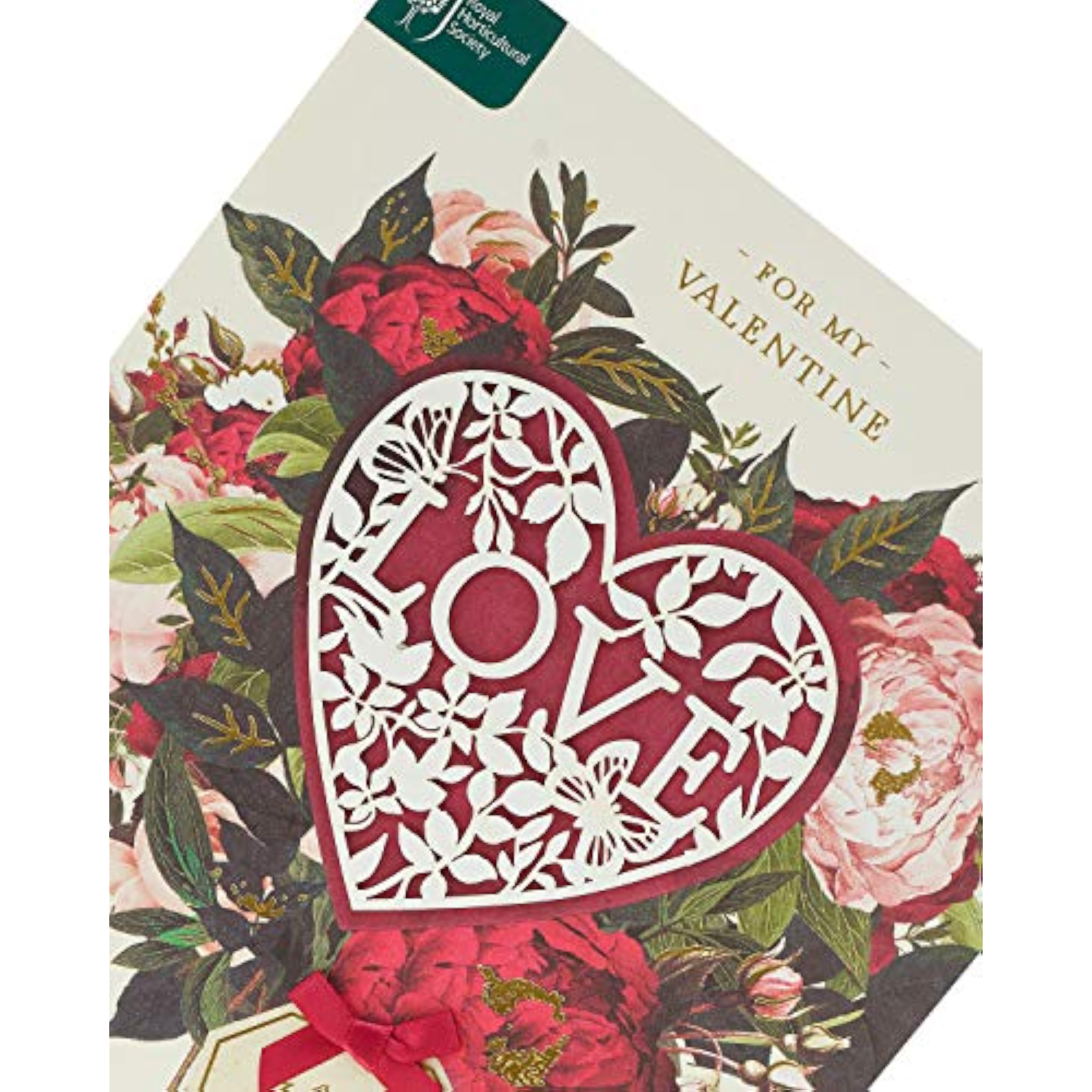 Romantic Valentine's Day greeting card featuring a colorful floral bouquet design from UK Greetings.