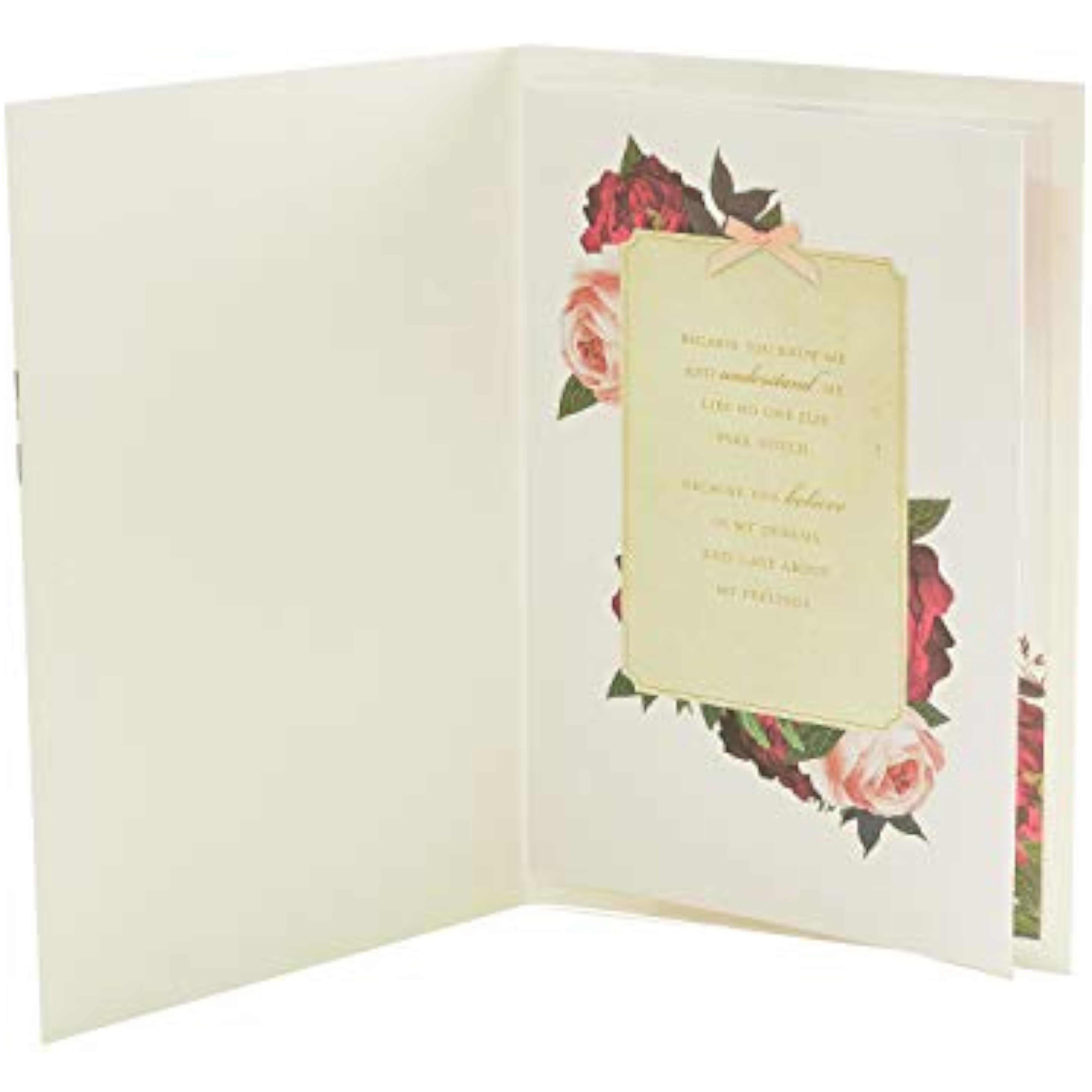 Romantic Valentine's Day greeting card with a floral bouquet design by UK Greetings on a white background.
