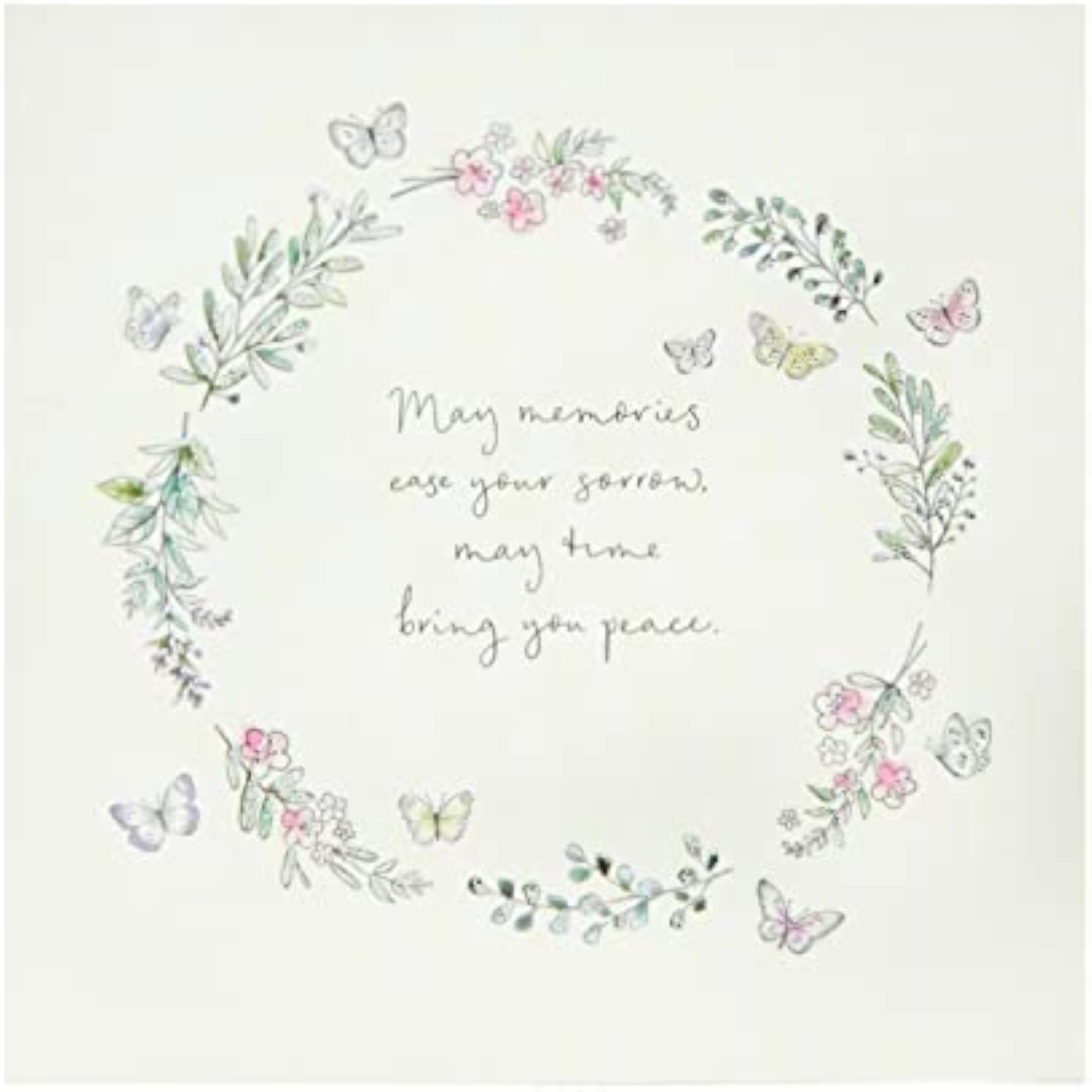 Floral butterfly sympathy greeting card by UK Greetings featuring delicate flower and butterfly illustrations on a heartfelt design.