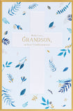 Floral cross confirmation greeting card for grandson featuring colorful flowers and religious symbols, from UK Greetings.