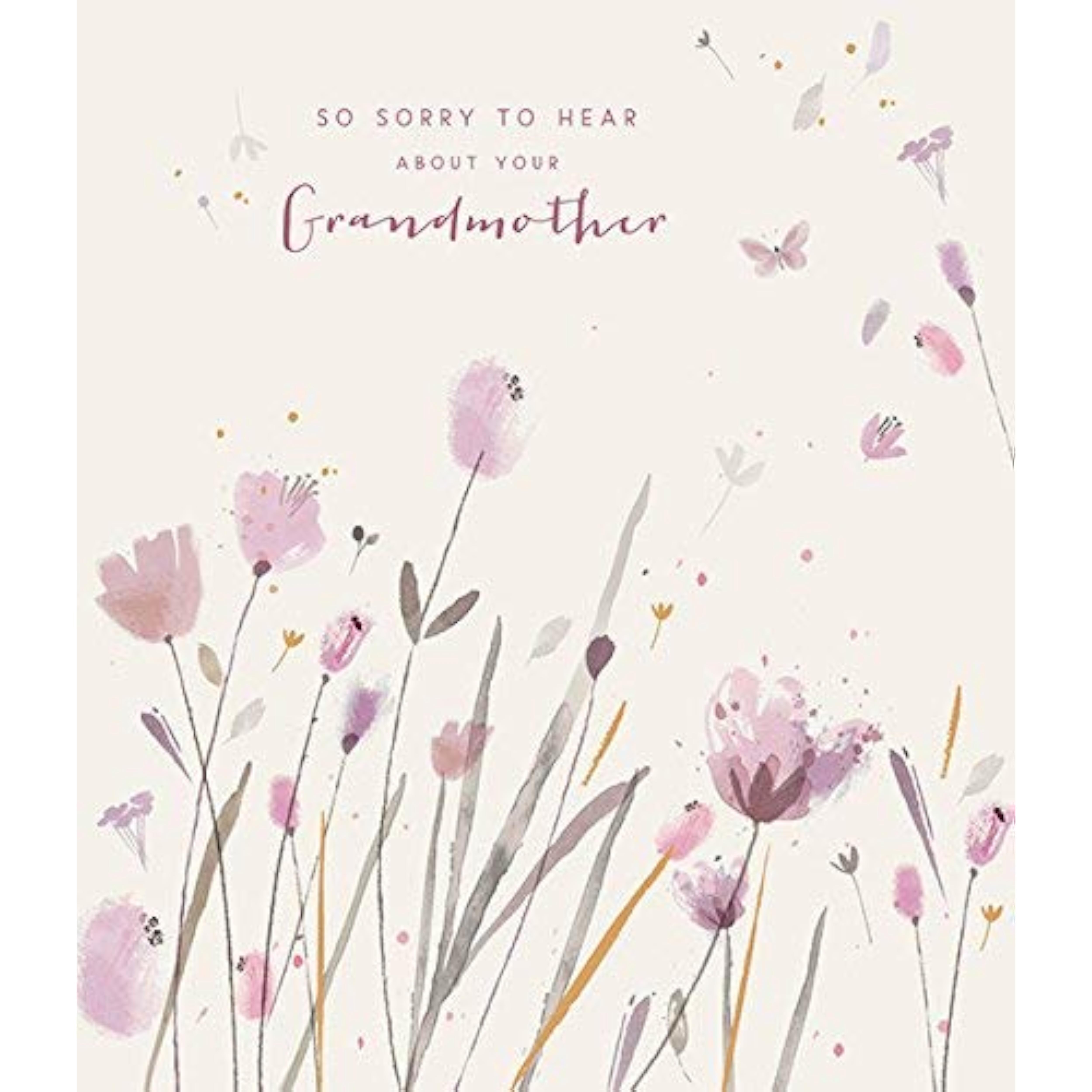 Floral Grandma loss sympathy greeting card by UK Greetings featuring delicate flower illustrations and heartfelt message inside.