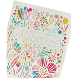 Colorful floral rainbow birthday greeting card for daughter by UK Greetings, featuring vibrant flower illustrations and cheerful design.