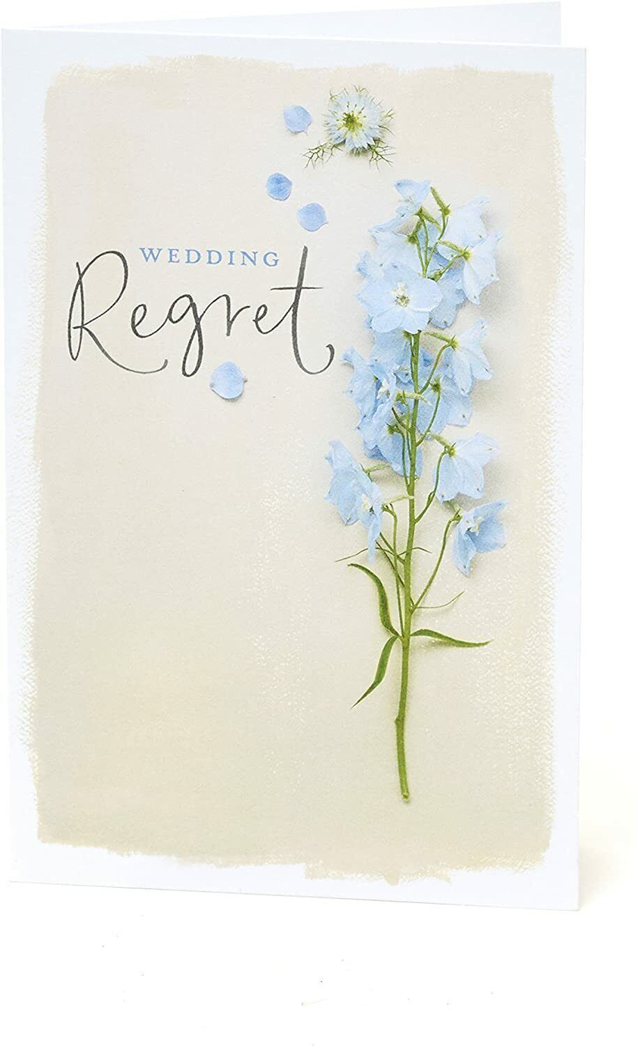 Floral wedding regret greeting card by UK Greetings with elegant floral design and heartfelt apology message.