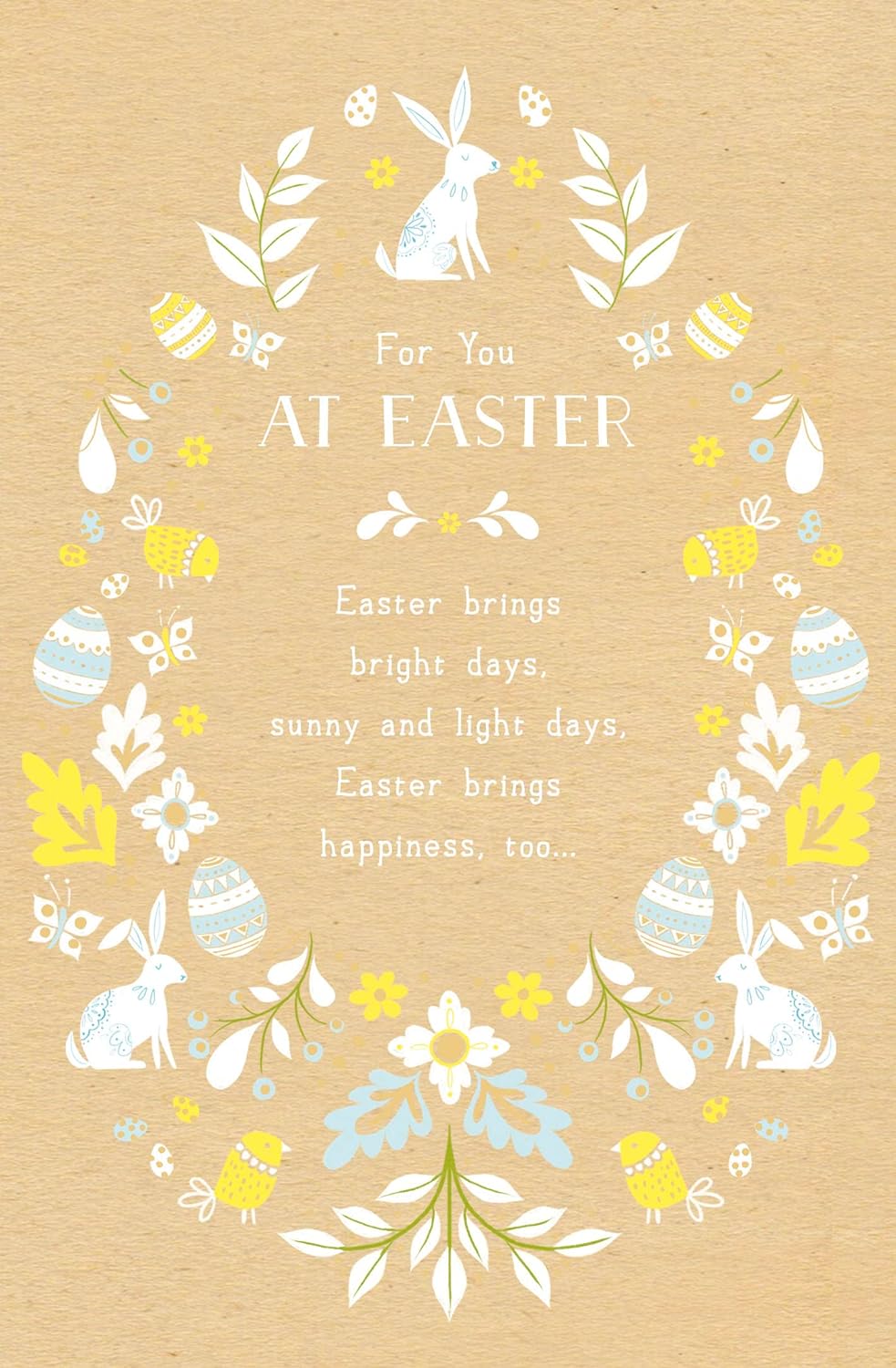 Bright Easter greeting card with shiny foil accents from UK Greetings, featuring cheerful spring floral design and festive message.