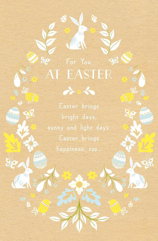 Bright Easter greeting card with shiny foil accents from UK Greetings, featuring cheerful spring floral design and festive message.