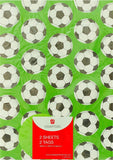 Football-themed greeting card wrapping paper pack with 2 tags, featuring five sheets of UK Greetings football design.