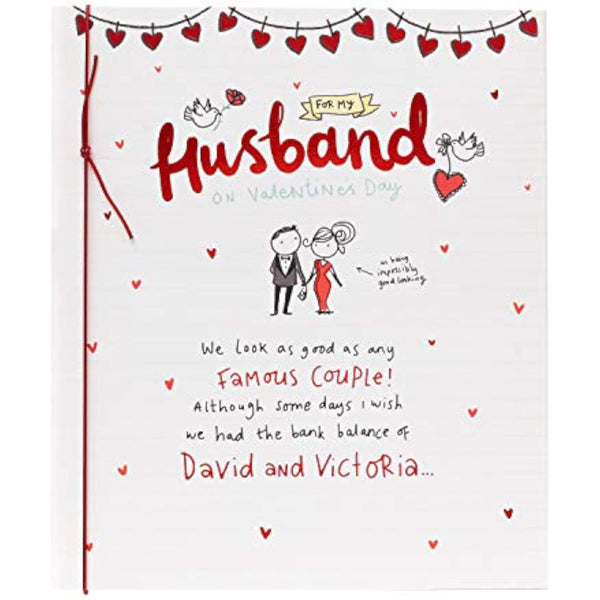Valentine's Day greeting card for husband featuring a couple design from UK Greetings, with romantic illustrations and heartfelt message.