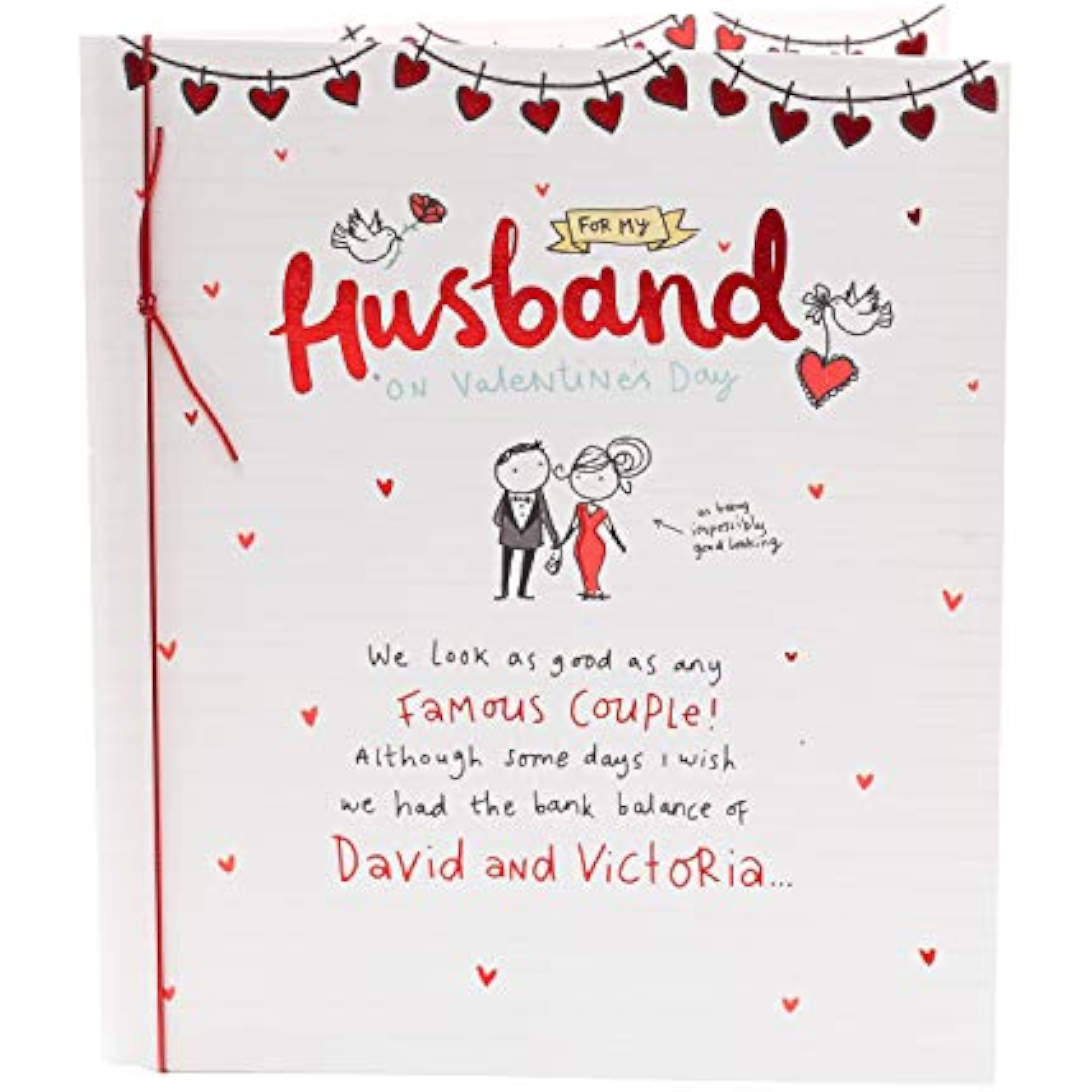 Valentine's Day greeting card featuring a couple design for husbands from UK Greetings, with romantic and festive illustrations.