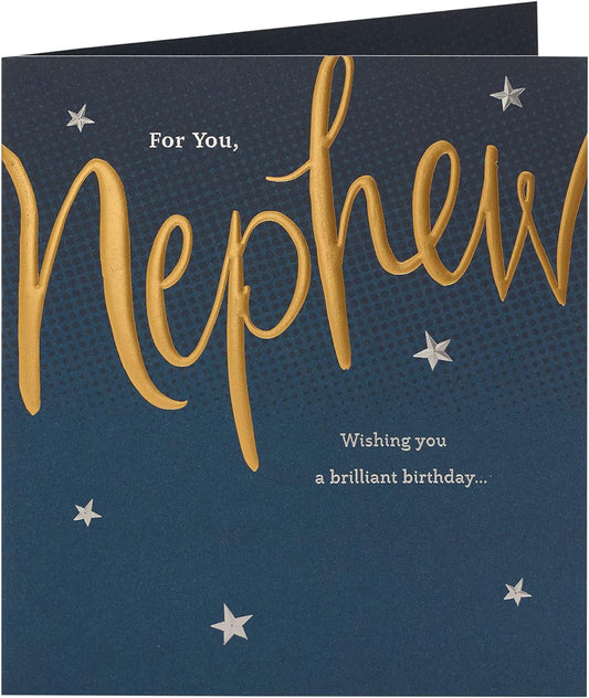 Colorful greeting card for nephew with birthday wishes, featuring bright designs and cheerful imagery from UK Greetings.