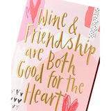 Friend Valentines Day greeting card with wine design and envelope, UK Greetings, featuring a romantic wine-themed illustration.