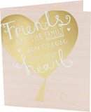 Pink gold Friends Are Family birthday greeting card by UK Greetings featuring heartfelt message and decorative design.