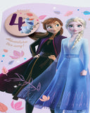 Frozen Elsa 4th birthday greeting card by UK Greetings featuring a colorful illustration of Elsa for a children's celebration.