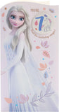 Frozen Elsa 7th birthday greeting card featuring Elsa and snowflake design, perfect for a child's birthday celebration.