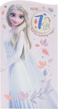 Frozen Elsa 7th birthday greeting card featuring Elsa from Disney's Frozen, designed by UK Greetings.