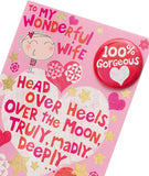 Valentine's Day greeting card for wife with a 100% gorgeous Valentine's badge, UK Greetings, featuring romantic floral design.