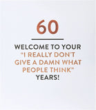 Funny 60th birthday greeting card with witty typography design by UK Greetings, featuring humorous text on a colorful background.