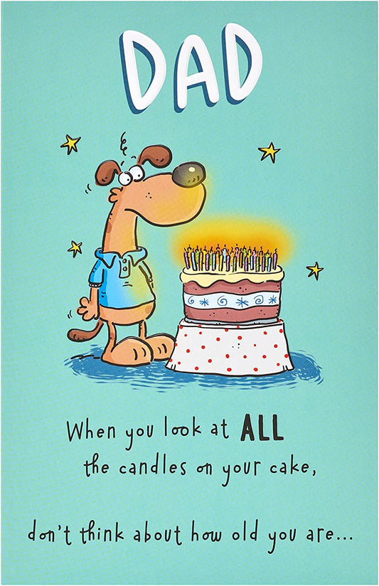 Funny cartoon dad birthday greeting card by UK Greetings featuring a humorous illustrated design suitable for celebrating dads.