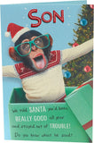 Funny Cheeky Champ Christmas Card for Son by UK Greetings, featuring festive design and humorous message for the holiday season.