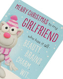 Funny Christmas greeting card for girlfriend featuring playful holiday wishes from UK Greetings, with festive and cheerful design elements.