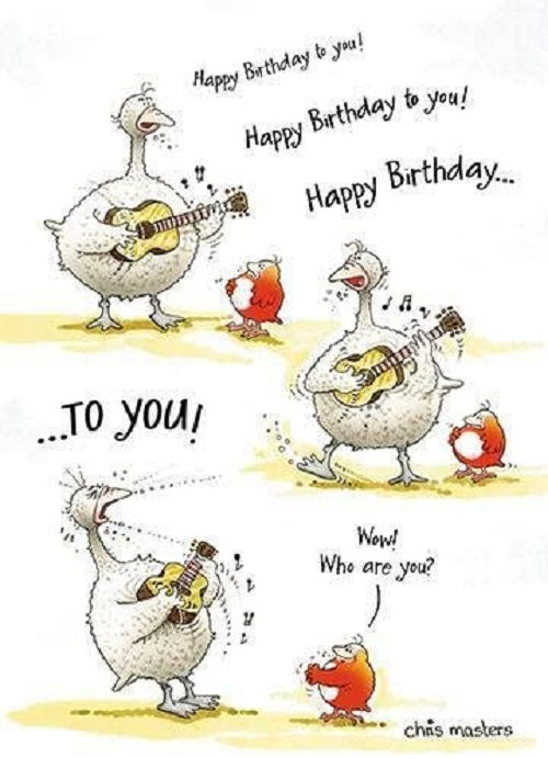 Funny Goose Springsteen birthday greeting card from UK Greetings featuring humorous artwork and festive design.