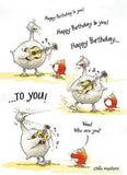 Funny Goose Springsteen birthday greeting card from UK Greetings featuring humorous artwork and festive design.