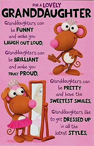 Funny granddaughter birthday greeting card from UK Greetings featuring colorful illustrations and cheerful message.