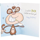 Funny monkey snot pop-up brother greeting card by UK Greetings featuring humorous monkey design and playful pop-up elements.