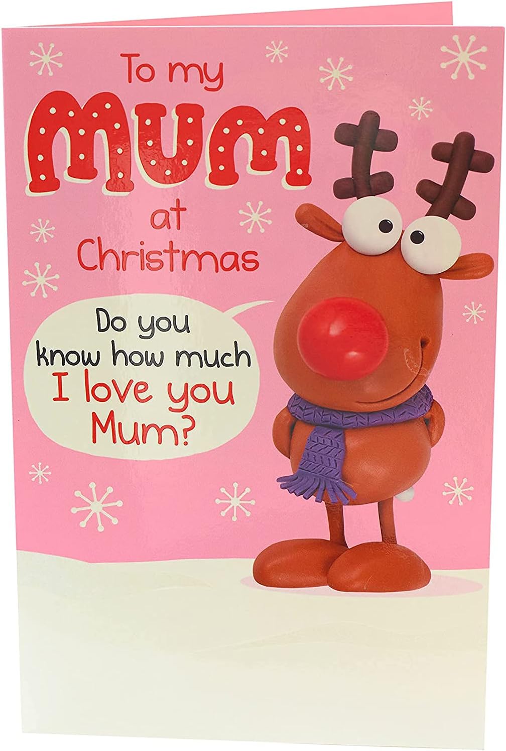Funny pop-up Christmas greeting card for mum by UK Greetings, featuring a love you this much design with festive holiday imagery.