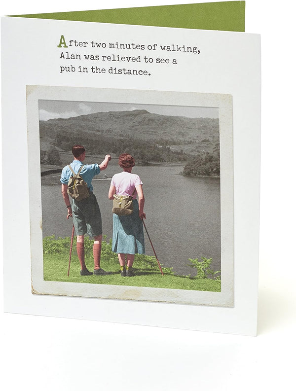 Funny pub walk birthday greeting card by UK Greetings featuring humorous illustrations for celebrating with laughter.