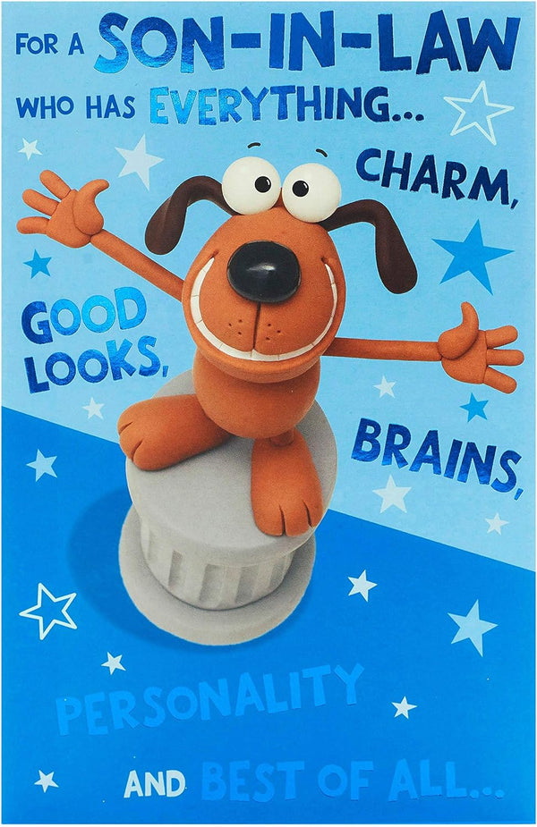 Funny Son-in-Law birthday greeting card from UK Greetings featuring humorous and colorful design for celebrating special occasions.