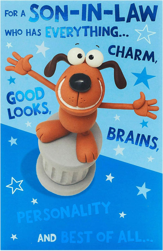 Funny Son-in-Law birthday greeting card from UK Greetings featuring humorous and colorful design for celebrating special occasions.