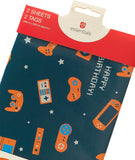 Colorful gamer-themed birthday wrapping paper set by UK Greetings, featuring vibrant designs suitable for gaming enthusiasts.