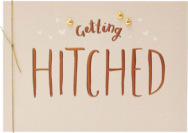 Getting Hitched Knot Love greeting card by UK Greetings featuring a romantic design with intertwined rings and heartfelt message.