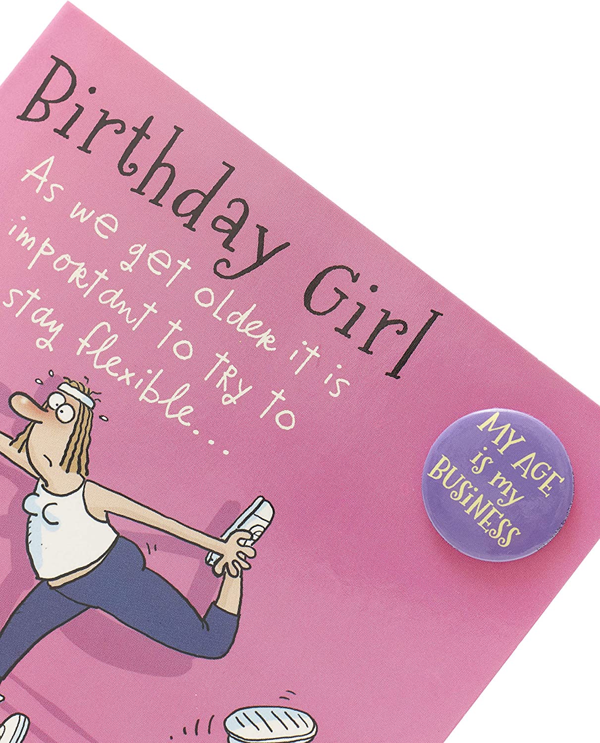 Giggles Yoga funny birthday greeting card for her with humorous yoga pose illustration, designed by UK Greetings.
